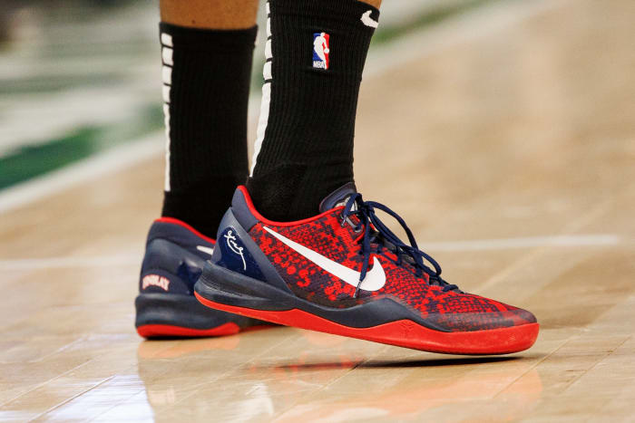 Miami Heat forward P.J. Tucker wears the Nike Kobe 8 sneakers against the Milwaukee Bucks on March 2, 2022. Nike is rumored to be releasing the Kobe 8 Protro in Spring 2023.